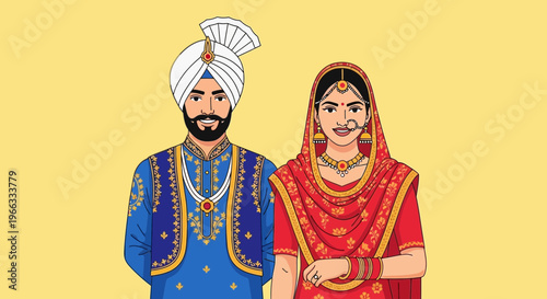Sikh Couple in Traditional Wedding Attire