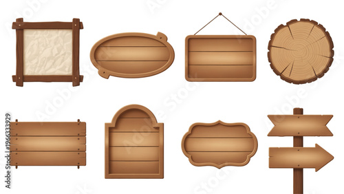 Collection of wooden signs and labels in various shapes and sizes Vector
