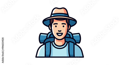 Happy Male Traveler With Backpack and Hat, Adventure Awaits