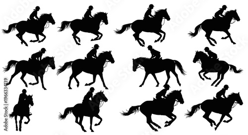 Horse Riding Silhouettes Collection: Galloping, Trotting, Jumping Equestrian Poses