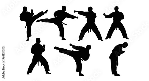 Martial Arts Silhouettes: Karate, Kung Fu, Kickboxing Poses