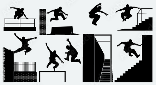 Parkour Silhouette Collection: Dynamic Jumps, Flips, and Urban Acrobatics