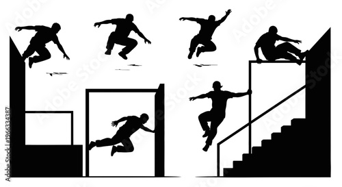 Parkour Silhouette: Dynamic Urban Movement and Acrobatics