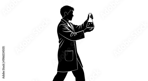 Scientist Silhouette Holding Flask with Bubbles in Laboratory