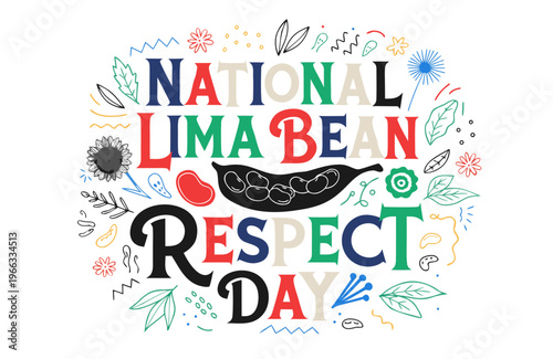 National Lima Bean Respect Day Graphic, Organic Vegetable and Healthy Food Vector, Plant-Based Diet Illustration Isolated on White