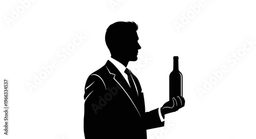 Silhouette Businessman Holding Wine Bottle