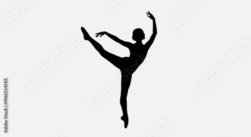 Silhouette of a ballerina in a graceful arabesque pose on a white background