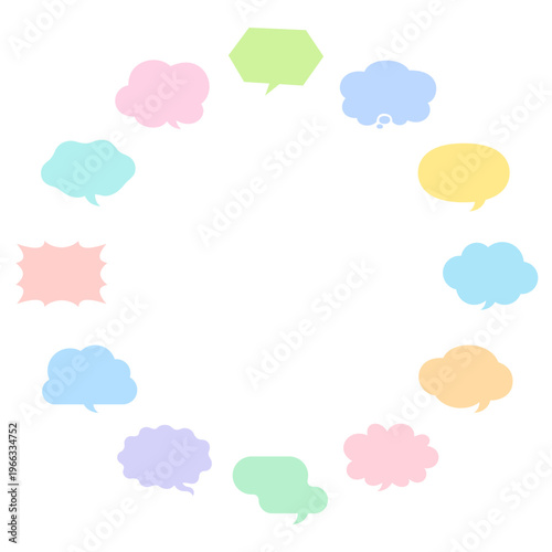 カラフルな色々な形の吹き出しの円形フレーム