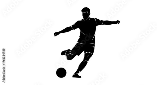 Silhouette Soccer Player Kicking Ball, Dynamic Action Shot