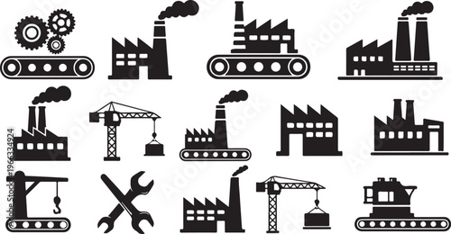 Industrial icons and symbols for construction and manufacturing industry