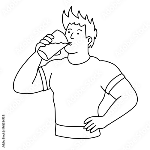 strong muscular man drinking glass of fresh cold milk for protein boost