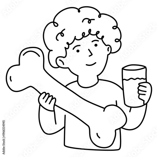 boy holding large bone and glass of milk for strong bone growth