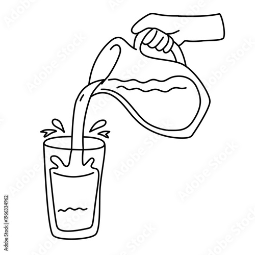 fresh milk being poured from glass jug into tall drinking glass