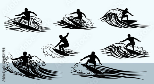 Surfing Silhouettes: Dynamic Ocean Wave Riders in Action