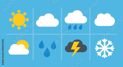 Weather Icons: Sun, Clouds, Rain, Storm, Snow, Forecast