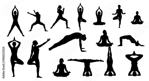 Yoga Poses Silhouette Collection: Diverse Asanas for Wellness and Fitness