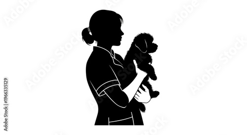Woman silhouette holding small dog, vector illustration