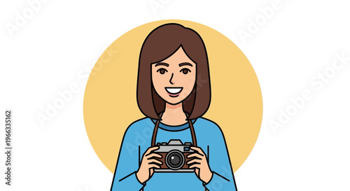 Young Woman Holding Vintage Camera, Ready to Capture Moments