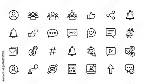 Social Media Line Icons Collection Modern Editable Stroke Outline Vector Set