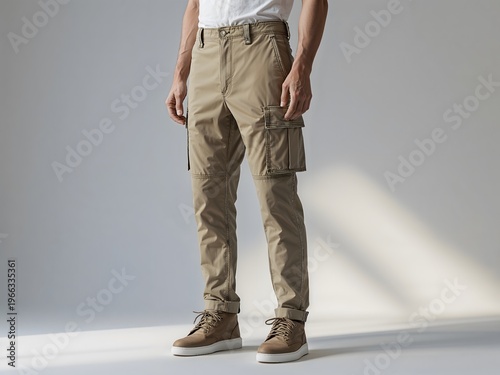 Modern Men's Khaki Cargo Pants Featuring Functional Pockets and Contemporary Style for Everyday Wear