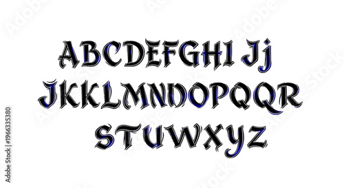 Black Alphabet Letters on White Background.