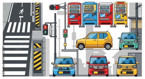 Cars on city street with traffic.