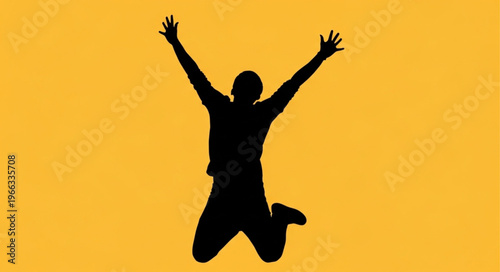 Silhouette of a Person Jumping with Arms Raised in Celebration.