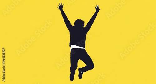 Silhouette of a Person Jumping with Arms Raised in Celebration.