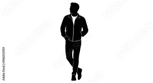 Silhouette of a Stylish Man in a Jacket, Standing with Confidence.