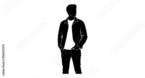 Silhouette of a Man in Leather Jacket Standing Casually.