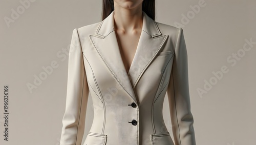 Elegant Cream Blazer Detail on a Stylish Woman, Showcasing Sophisticated Fashion and Tailoring