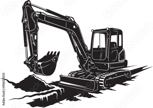 Excavator digging into the ground with a large bucket