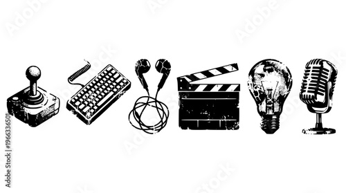 Vector graphic illustration of various media and technology symbols