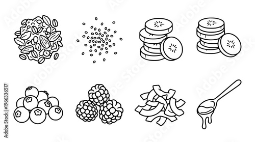 Vector graphic illustration of various breakfast food ingredients