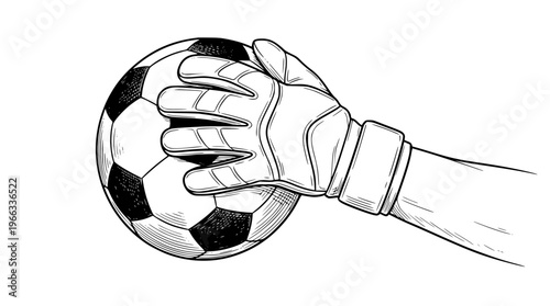 Goalkeeper hand holding a soccer ball tightly