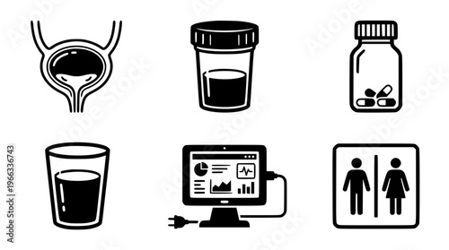 Vector graphic illustration of medical and office icons set
