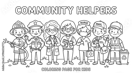 Community helpers standing in line.