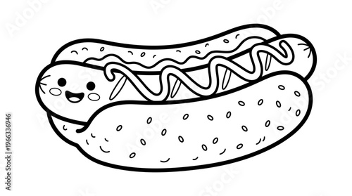 Smiling Hot Dog Cartoon Character Closeup.