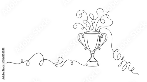 Vector illustration of a trophy with swirling lines and handle