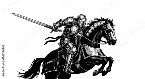 Knight in Armor Riding Horse.