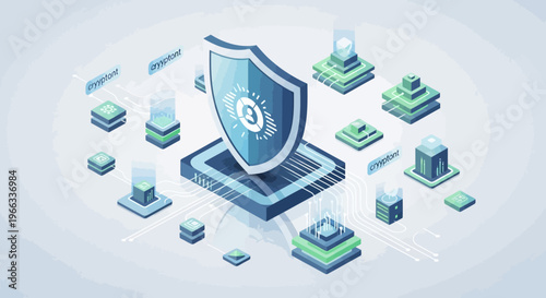 Laptop with shield on screen.