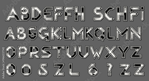Metallic alphabet letters uppercase font.
