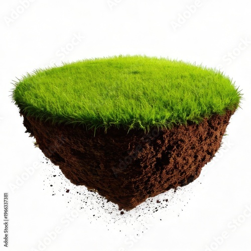 Floating land with green grass and brown earth