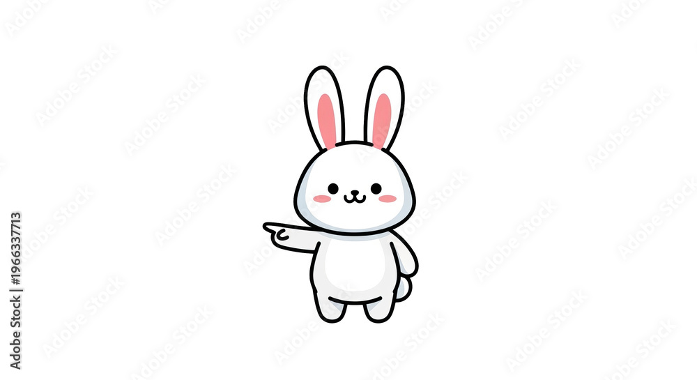 Obraz premium Cute cartoon bunny pointing to the side with a friendly expression.