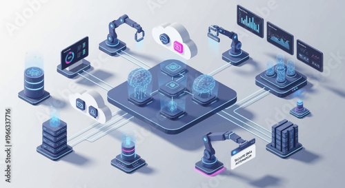 Robotic arms in industrial automation system.