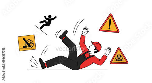 Man Falling Down with Warning Signs. Vector Illustrations. EPS Editable