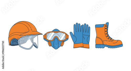Set of Personal Protective Equipment for Safety. Vector Illustrations. EPS Editable