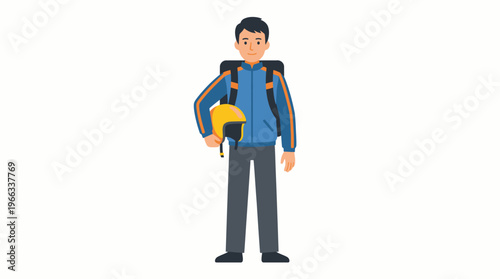 Man with Backpack and Helmet