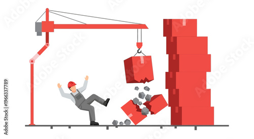 Construction worker falling from falling cargo accident. Vector Illustrations. EPS Editable