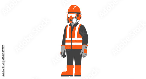 Construction worker wearing safety gear and protective clothing. Vector Illustrations. EPS Editable